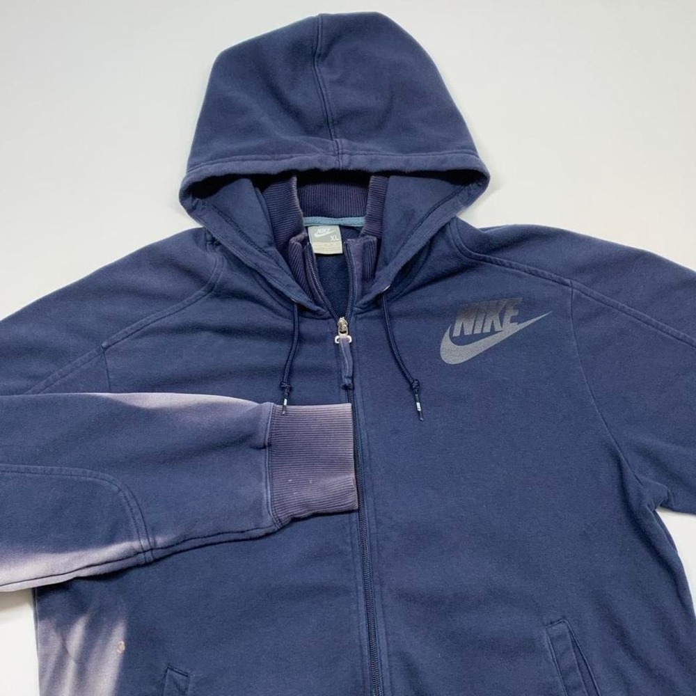 Y2k Nike Zip-ul Navy Hoodie Faded Sleeve Size XL